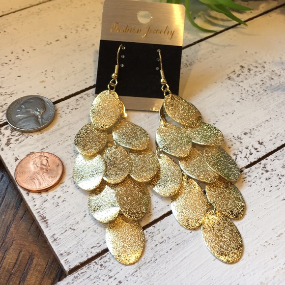 Shiny Gold Dangle Earrings - Picture 2 of 6